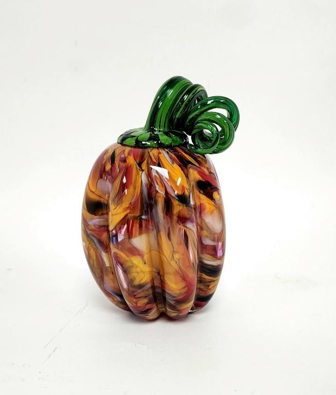 Vessel Glass Handblown Pumpkin - Amber & Iridescent Dots - Wendell