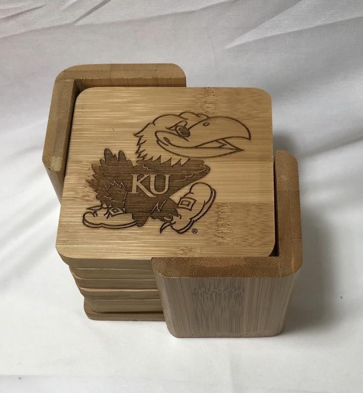 KU Jayhawk Wooden Coaster Set